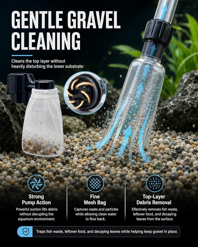 Electric Aquarium Gravel Cleaner Fish Tank Cleaning Vacuum Siphon Tool Kit | Automatic Removable Water Changer Circulation Battery-Operated Adjustable Length Sand Algae Filter for All Aquariums(2PCS)