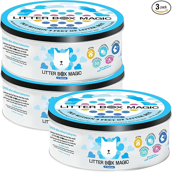 Litter Box Magic Cat Deodorizer Jar (16 Oz, Pack of 3) Fresh Scent - Air Freshener for Pet Smells from Litter Box - Odor Removing Litterbox Gel In A Jar - Odor Eliminator to Freshen Air