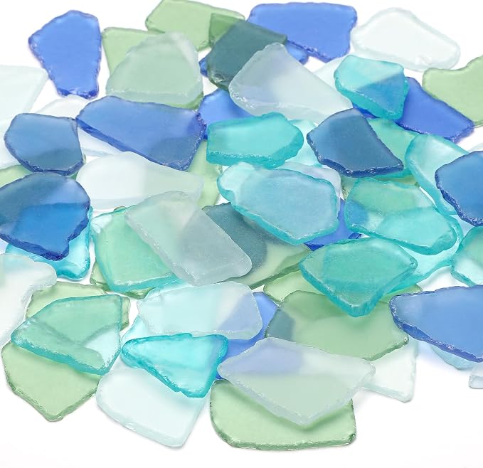 SUREAM 26OZ Sea Glass Christmas Tree, Bulk Sea Glass for Crafts | Blue/Green/White Glass Stones for Vases, Wedding, Party, DIY Craft Supplies