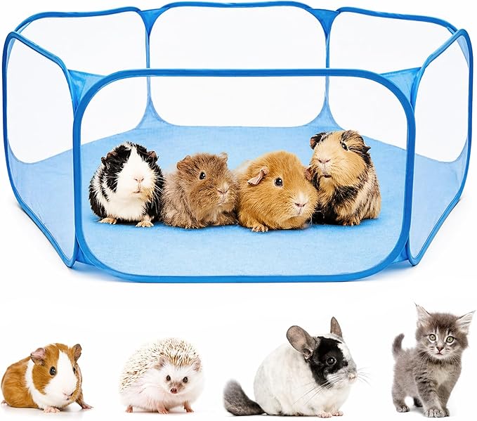 RYPET Guinea Pig Playpen - Breathable & Transparent Pet Playpen Pop Open Outdoor/Indoor Exercise Fence, Portable Yard Fence for Guinea Pig, Rabbits, Hamster, Chinchillas and Hedgehogs