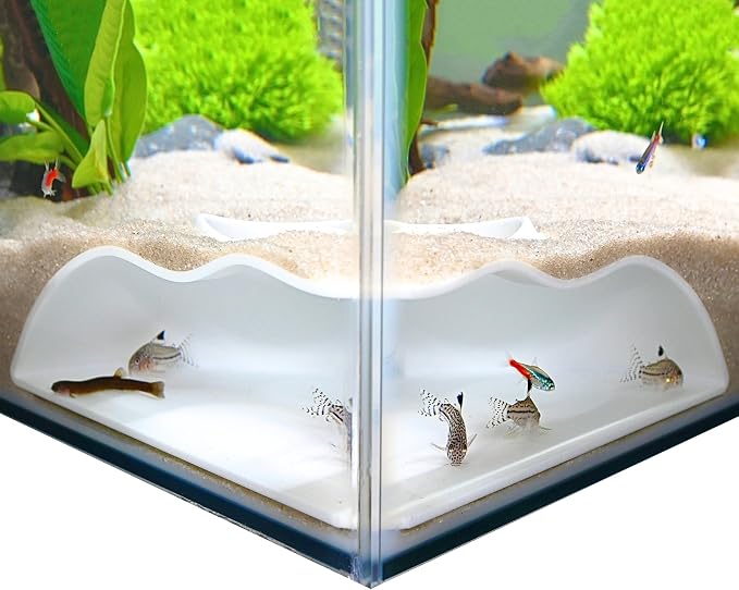 Aquarium Underground Corner Cave Natural Curve | Viewing Fish & Shrimp Under Gravel Tunnel | Fish Tank Decor Decoration Hideout Perfect for Corydora Catfish, Kuhli Loach, Pleco (White)