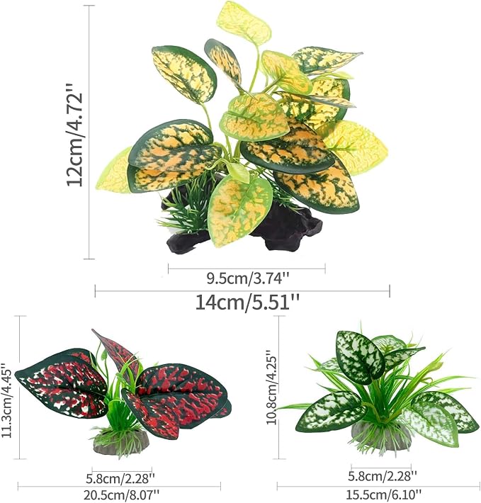 Moonorange Reptile Artificial Plants, Terrarium Plants Decorations Supplies, Aquarium Fish Tank Plant, Amphibian Habitat Hideout Tank Accessories(M Set-4pcs/C)