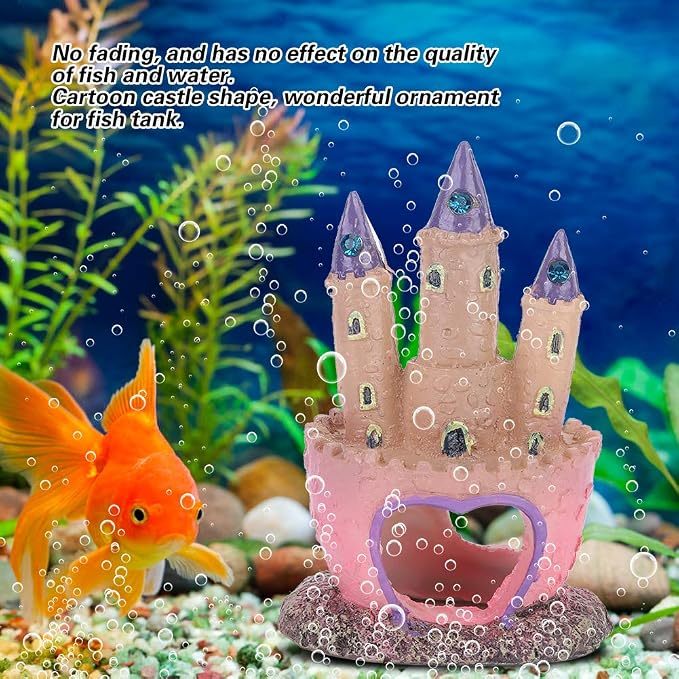 AYNEFY Aquarium Castle Decorations,Resin Cartoon Castle Shape Fish Cave Hideouts Ornaments Aquarium Landscape Decoration for Freshwater and Saltwater Fish