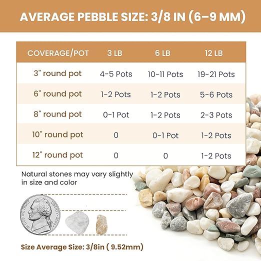 3/8 Inch Decorative Pebbles, River Rocks for Indoor Plants, Succulents, Planters, Vases, Fish Tank, Aquarium Gravel & Landscaping, Mixed Color, 3LB