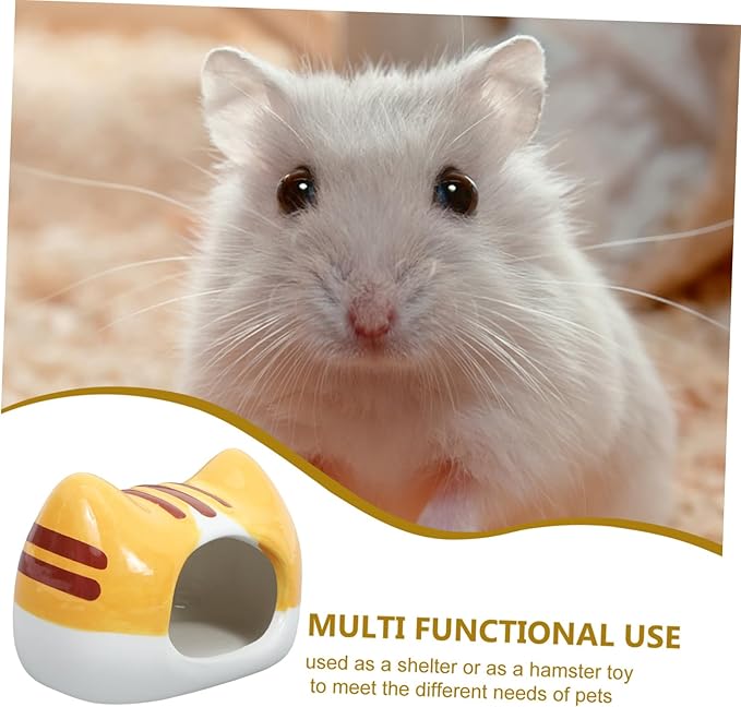 Ceramic Hamster Hideout Bed Cat-Shaped Cozy Nest for Dwarf Hamsters Gerbils and Mice Unique Floral Design Multifunctional Toy and Shelter for Small Pets