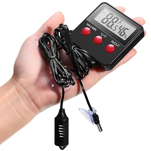 Weewooday 4 Pcs Reptile Thermometer and Humidity Gauge Reptile Terrarium Thermometer Hygrometer with Probes Indoor Outdoor Digital Pet Temperature and Hygrometer Gauge for Pet Keeping