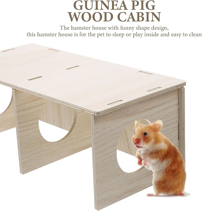 Gadpiparty Wooden Hamster Habitat with Two Rooms, Wood Cabin and Hideout for Guinea Pigs, Mice, Rats, and Small Pets – Toy for Play and Rest