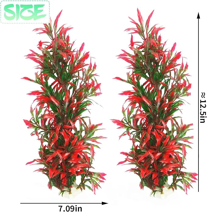 Tfwadmx Large Aquarium Plants Artificial Water Seaweed 2 Pcs About 13 Inch for Fish Tank Decor Plastic Plant for Betta Shrimp Red Gladiolus
