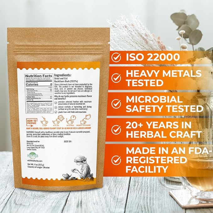 4 oz. Buckthorn Bark Buckthorn Tea Herbal (Frangula Alnus) - 113g Buckhorn Bark Herb Tea Espino Blanco