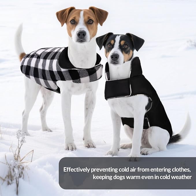 ASENKU Dog Winter Coat, Fleece Doggie Jacket Plaid Reversible Vest Waterproof Windproof Cold Weather Clothes for Small Medium Large Dogs (S, White)