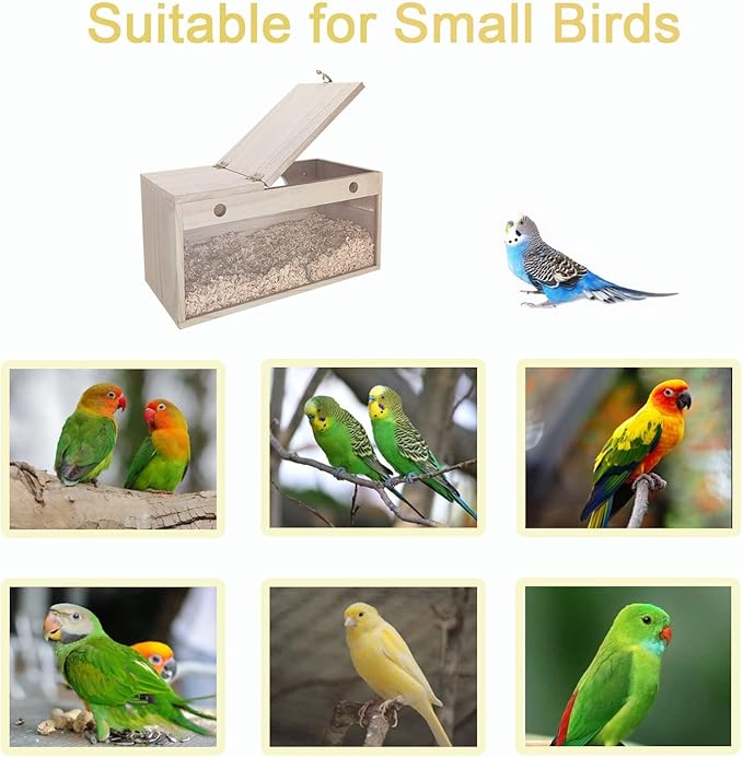Tfwadmx Parakeet Nesting Box, Transparent Bird Nest Breeding Box, Wood Parrot Nest Box with Perch Bird Cage House for Cockatiel Lovebirds Budagie Canary Finch (M)