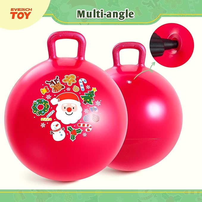 Hopper Ball for Kids 18In Sit On Bouncy Balls with Handle for Indoor Outdoor Active Play, Red Christmas Inflatable Boys Girls Gifts for 4 5 6 7 8 Years Old with Christmas Reindeer Ears