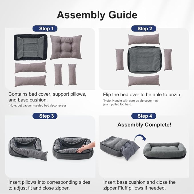 FURTIME Washable Small Dog Bed, Rectangle Comfy Fluffy Kitten Puppy Bed, Removable Zipper Cover Machine Wash, Breathable Orthopedic Bed Durable Pet Cuddler with Anti-Slip Bottom, 20x19x6 in, Dark Grey