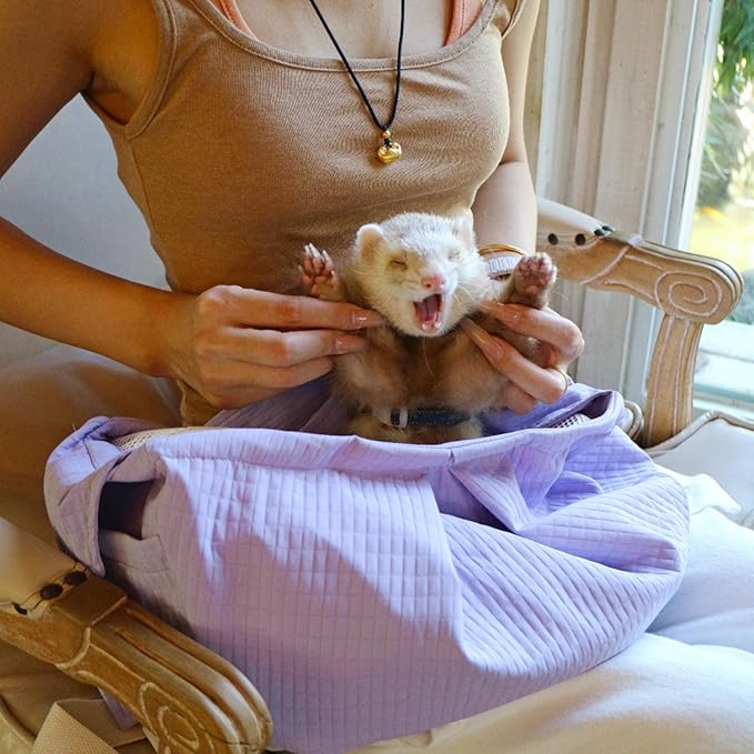 Ferret Sling Carrier - Pet Carrying Bag with Adjustable Strap Hands Free Shoulder Bag Crossbody Travel Slings Soft Small Animal Bonding Pouch Front Backpack for Ferret Rabbit Puppy Kitten (Purple)