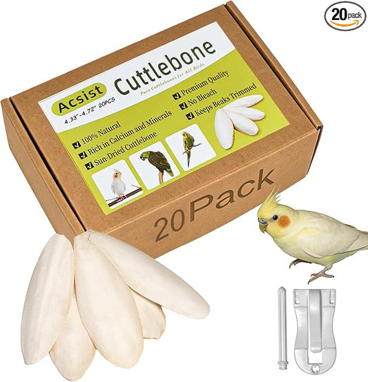 4.3"-4.7" Cuttlebone for Birds,Parakeets Cuddle Bone Beak Trimming,Premium Calcium Natural Cuttlefish Bone for Parrot,Cockatiel,Budgie,Tortoise, Snails,Reptiles,20 Pcs