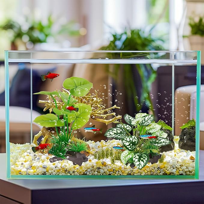 3-Pack Realistic Weighted Aquarium Plants Set for Betta Fish Tank with Base | Plastic weighted base, 2x6in & 1x5in, silk-like soft leaves, for betta tanks, reptile/terrariums, aquascaping, fade resistant