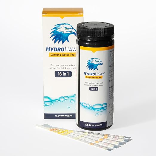 16-in-1 Drinking Water Test Strips (100 Pack) – Water Testing Kit | Water Testing Kit for Tap, Well, RV & Spring Water, Tests Hardness, Chlorine, pH, Iron, Metals & Nitrates. 60 Second Results.