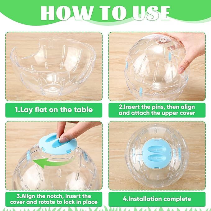 Mifoci 4 Pcs Hamster Exercise Ball, 5.7 Inch Guinea Pigs Running Ball Transparent Plastic Hamster Wheel for Dwarf Hamsters, Gerbils, Small Pets to Reduce Boredom and Increase Activity, Blue & Green
