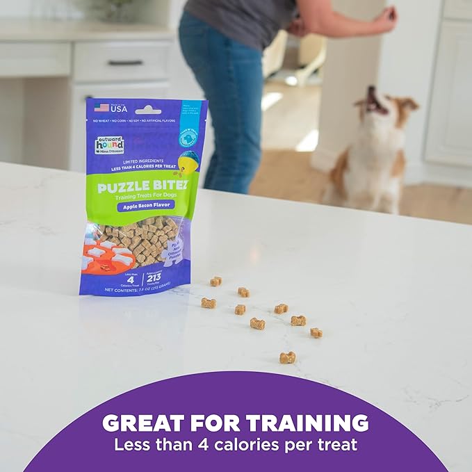 Outward Hound by Nina Ottosson Puzzle Bitez USA Made Dog Treats, Apple Bacon Flavor, Bite-Sized Training Reward and Interactive Puzzle Toy Treats, 7.5oz