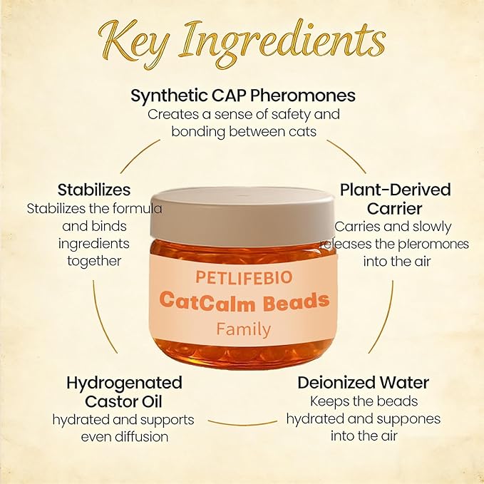 Cat Calm Beads Family, Cat Calming Diffuser Gel Non Plug in, 3 Pack Cat Anxiety Relief, Lasting 2 Months, Downtime More Peaceful for Pets and Owners Alike. (3pc)