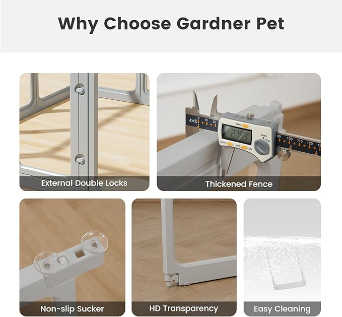 Clear Acrylic Dog Playpen - 50 x 33.4 Inch, 24" H 10 Planes Transparent Dog Fence Indoor, Sturdy Pet Pen for Puppy/Small Dog/Rabbit/Pig, Easy Assemble & Cleaning Plastic Whelping Box Enclosure, Grey