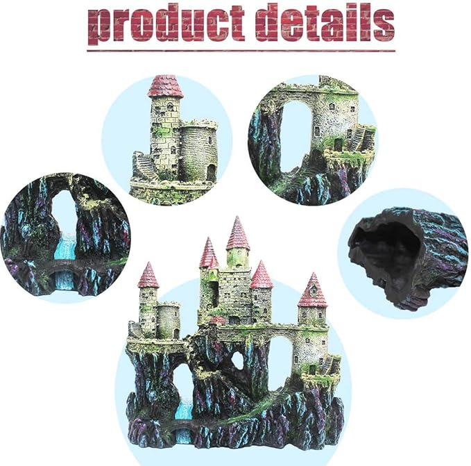 PINVNBY Aquarium Resin Castle Decoration Fish Tank Driftwood Castle Cave Hideouts House Plants Supplies Accessories(Red)