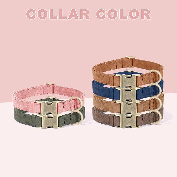 Genuine Leather Dog Collar - Adjustable Pet Collar with Quick Release Metal Buckle, Soft Skin Friendly Real Leather Collar for Small, Medium, Large Dogs (Pink, S：Fit 8-16" Neck)