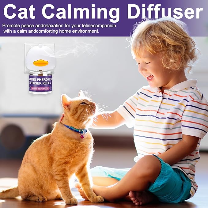 Cat Pheromone Calming Diffuser Starter Kit, 1 Plug-in Diffuser & 3 Refills (48ml Each), Up to 90 Days Supply, Helps Reduce Scratching, Urine Marking & Stress, for Multi-Cat Homes & New Environments