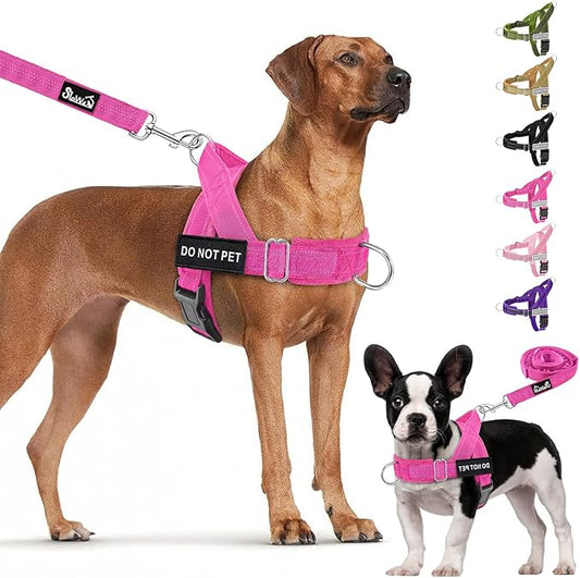 Lukovee No Pull Dog Harness & Leash Set - Heavy Duty Dog Vest Harness with Soft Padded for Medium Large Dogs, Adjustable Reflective Tactical Pet Harness for Easy Walk and Training (M, FU)