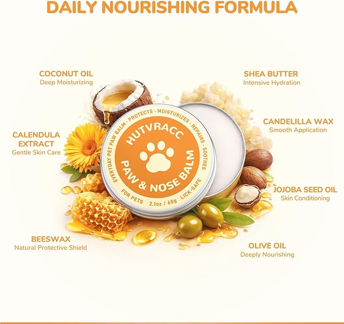 Lick-Safe Dog Paw & Nose Balm | 2.1 oz All Natural Wax with Coconut Oil & Shea Butter | Winter Snow, Road Salt & Hot Pavement Protector | Moisturizer for Dry, Rough Pads & Snouts