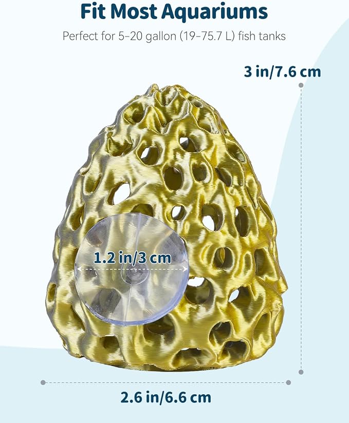 Uniclife Shrimp Cave, Shrimp Hides for Aquarium, Realistic Plastic Aquarium Coral Rock Decorations with Suction Cup, Betta Hideout Tank Accessories for Fish Tank Decor, Gold-to-Silver Gradient