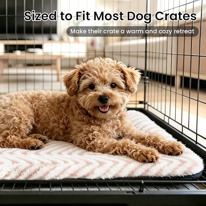 Mora Pets Washable Dog Crate Pad Soft Kennel Bed Crate Mat for Small Dogs, Puppies & Cats Flat Pet Bed with Anti-Slip Bottom for Dog Cage, Carrier & Travel Sleeping Chevron Pink 24 x 18