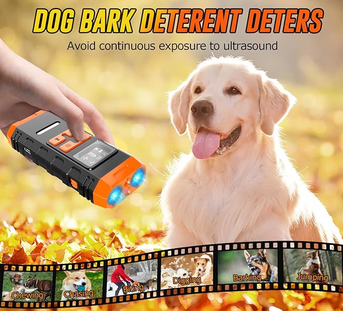 5-in-1 Dog Bark Deterrent Device, Ultrasonic Anti Barking Tool for Dogs, Handheld Barkshield for Handheld Discipline Training Tool to Stop and Control Barks, Bad behaviors, Indoor Outdoor Use