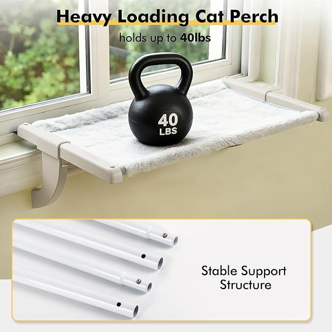 Zoratoo Window Sill Mount Cat Perch for Indoor Cats, One-Step Sliding Clamping Slot Adjustment Cat Hammock with Washable Cover, No Suction Cups Pet Bed for Windowsill & Bedside (Large)