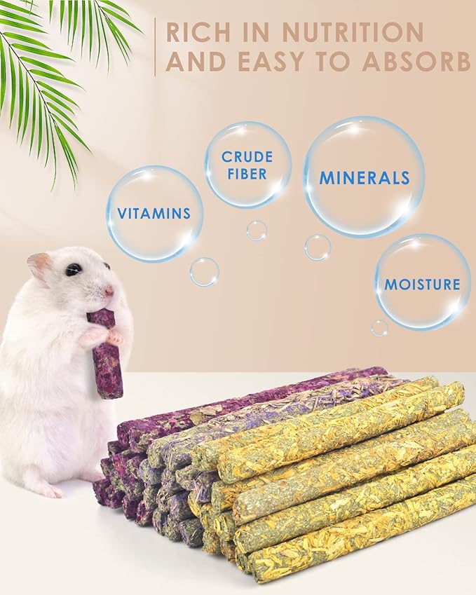 Bissap 108PCS Rabbit Chew Sticks, Mixed Natural Flower Rose Chrysanthemum and Forget-me-not Chew Toys Treats for Rabbit Bunny Chinchilla Guinea Pig Hamster and Other Small Animals Molar Snacks