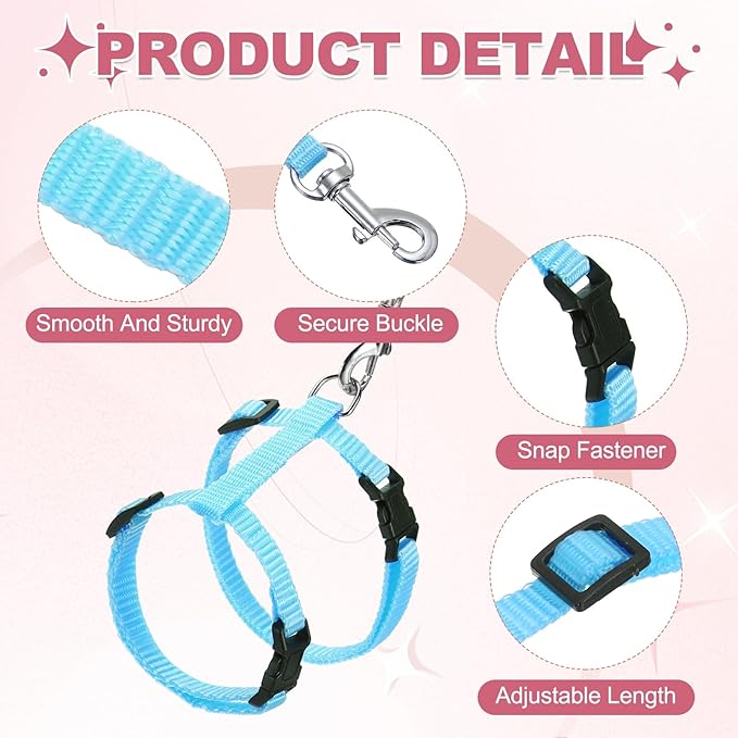 Rabbit Harness and Leash, Escape Proof Bunny Cat Leash Small Animal Harness Soft Adjustable Buckle(2Pcs, Yellow/Sky Blue) for Bunny Kitten Cats Puppies Walking Hiking Training
