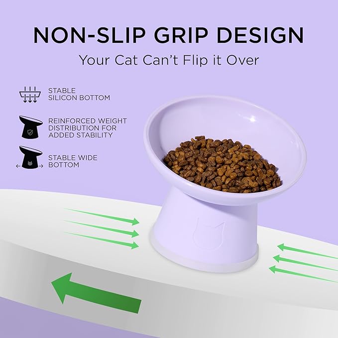 Necoichi 2pcs Tilted Elevated Cat Food Bowls BPA-Free Plastic 15° Tilted Raised Cat Bowl for Whisker & Neck Fatigue, Dishwasher Safe Non-Slip & Anti-Vomiting Ergonomic Design (Lilac Ice)