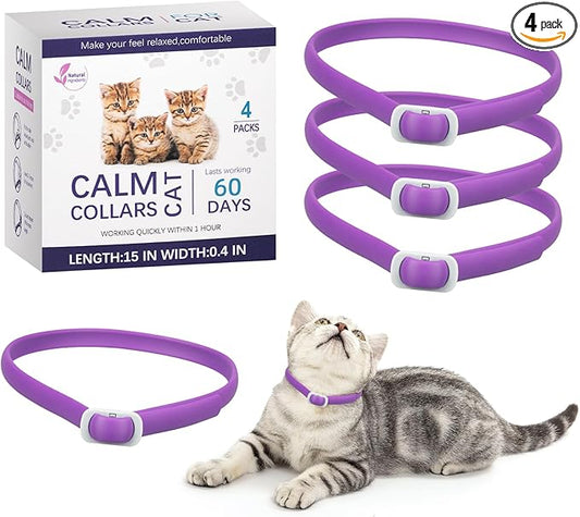 Calming Collar for Cats: Pheromone Cat Calming Collar Cat,Adjustable Size Water Resistant,Efficiently Reduces Anxiety & Stress for 60 Days (4 Pack)