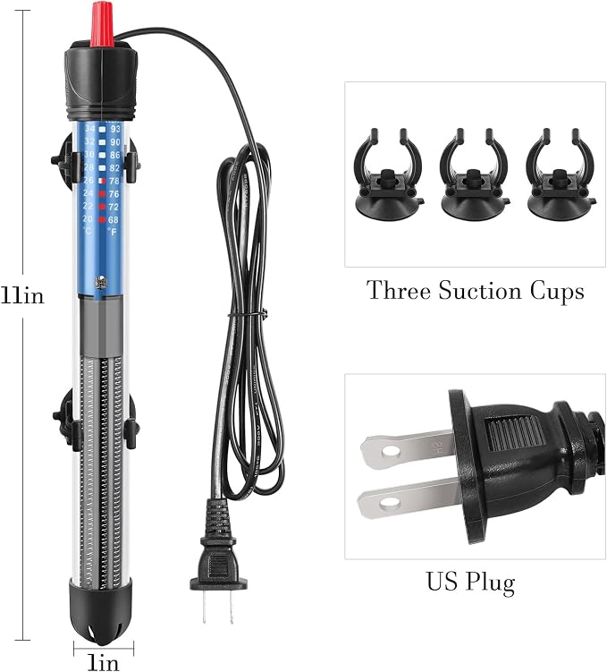 50W 100W 300W Submersible Aquarium Heater, Adjustable Glass Water Heater for 5 – 70 Gallon Fish and Turtle Tank (300W for 35-70 Gallon)