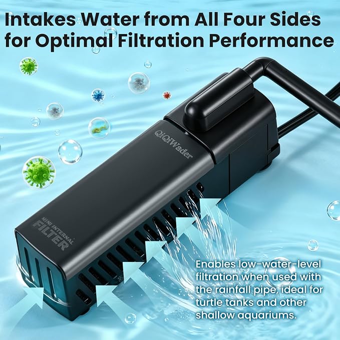 Aquarium Filter, Fish Tank Filter, Suitable for 10-20 Gallon Fish Tanks, 5W 110GPH with Two Modes Switching Function.