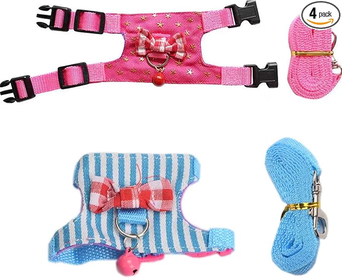 2 Pack Angel Wings Harness and Leash Set for Small Pets, Adjustable Soft Vest with Bell, Safe Outdoor Walking Adventure Gear, for Guinea Pigs Ferrets Hedgehogs Hamsters