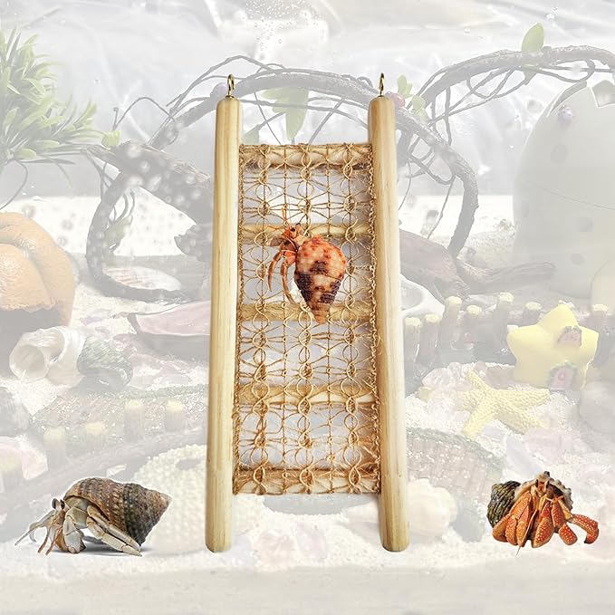 Hermit Crab Climbing Straight Ladder Wooden and Rope Hermit Crab Climbing Wall Hermit Crab Climbing Toys Small Animal Cage Accessories for Bird Parrot Lizard Chameleon Reptile