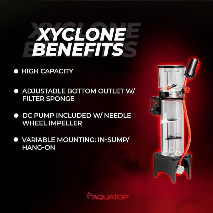 Aquatop Xyclone Mini DC Protein Skimmer – Filtration for Saltwater Aquariums – Ultra-Quiet Operation – Up to 55 Gal – Hang-On or in-Sump Installation