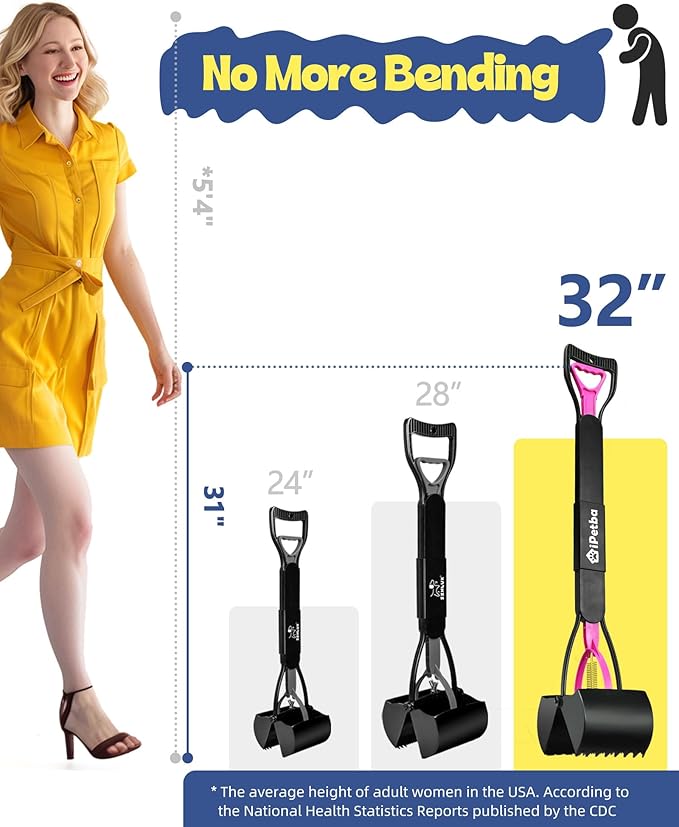 32 inch Pooper Scooper for Large Dogs – Long Handle Dog Poop Scooper for Yard, No Bending Save Back, Ease of Pickup, Grass Friendly, Sturdiness