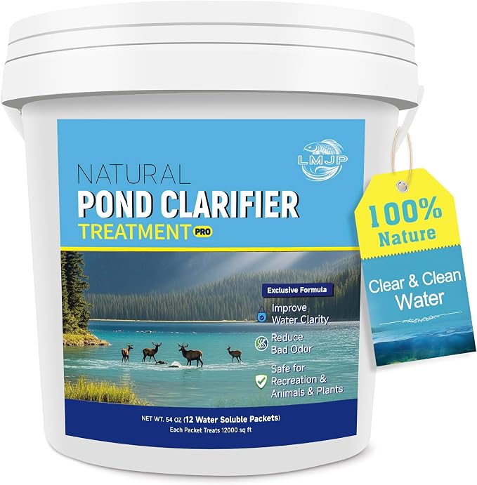 LMJP Pond Clarifier Treatment – 12 Packets Natural Pond Water Clear for Outdoor Lakes – Beneficial Enzymes to Improve Water Clarity & Eliminate Odor – Treats Up to 144000 Sq Ft