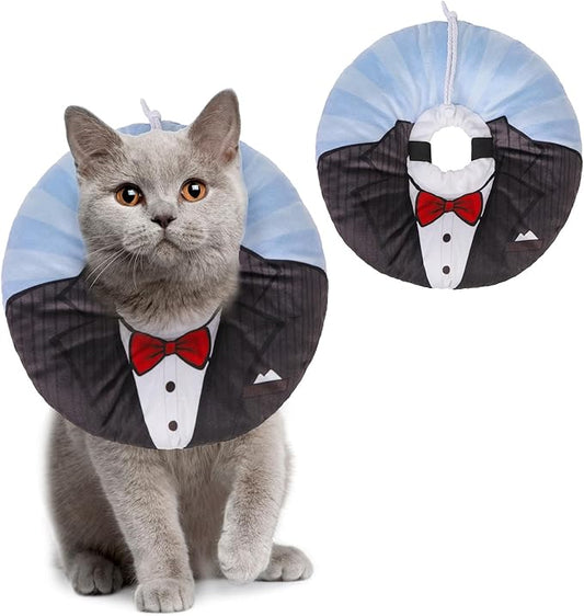 BEAUTYZOO Cat Cone Collar Soft, Cat Recovery E Collars After Surgery to Stop Licking, Adjustable Elizabeth Circle Collar Cute Pet Donut Pillow for Cats Kitten Puppy Small Dogs, Black Suit S