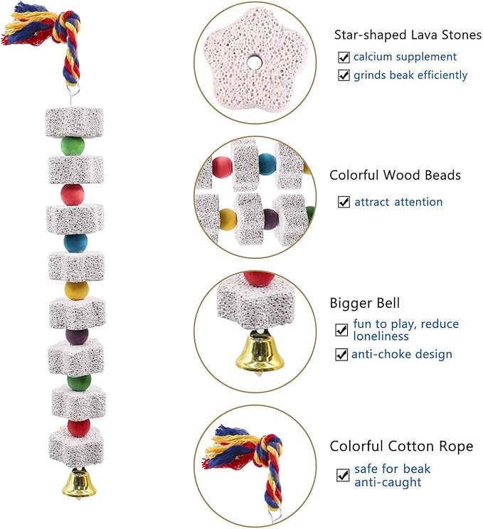 2 Pack Mineral Block Chew Toys for Chicken, Chicken Toys with Colorful Beads and a Bell, Chicken Coop Accessories, Beak Grinding Stone for Chicken, Hens, Geese, Ducks, Turkeys, Poultry