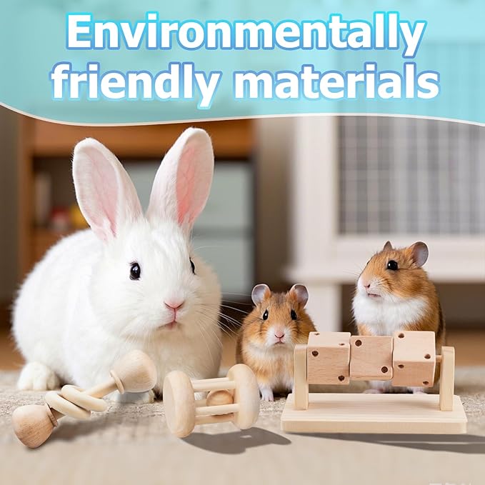 AOWPFVV 3 Pcs Wooden Hamster Enrichment Toys, Guinea Pig Chew Toys for Syrian & Dwarf Hamsters,Rabbits, Gerbils, Rats, Chinchillas, Small Animals Playing Teeth Grinding Indoor Outdoor