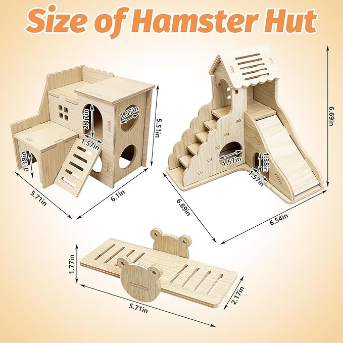 BNOSDM Wood Hamster House Dwarf Hamster Natrual Hideout with Ladder Gerbils Climbing Exploring Seesaw Toys Cage Accessories for Small Hamsters Mouse Mice
