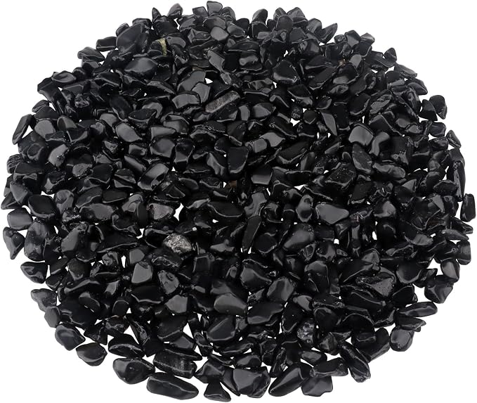 0.96LB Decorative Stones Fish Tank Gravel Succulent Rocks Natural Pebbles Vase Filler Aquarium Decor Crushed Quartz Polished Irregular Shaped Bulk - Black Obsidian